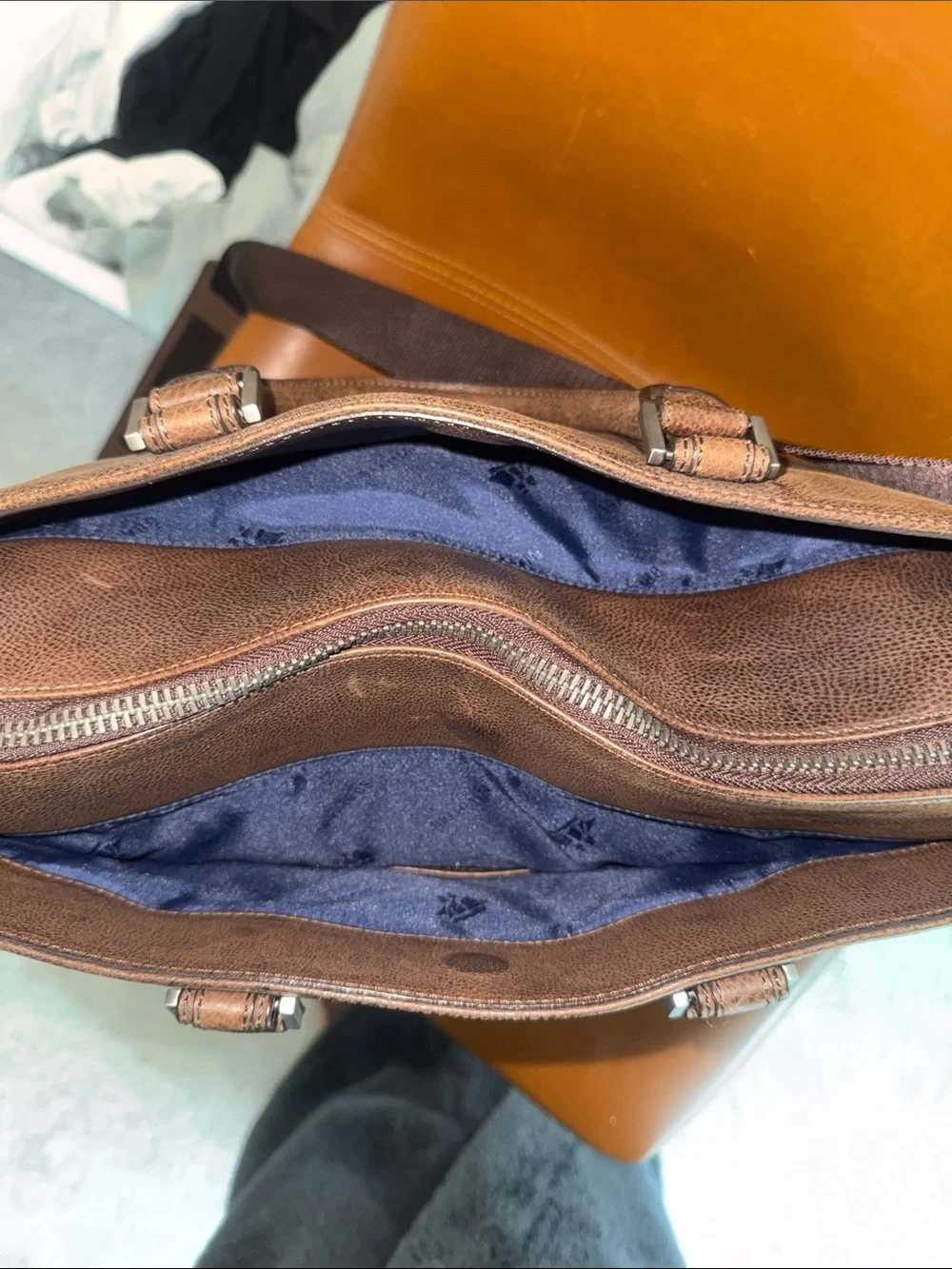 Brahmin Vintage Leather Brown Briefcase with Shoulder Strap